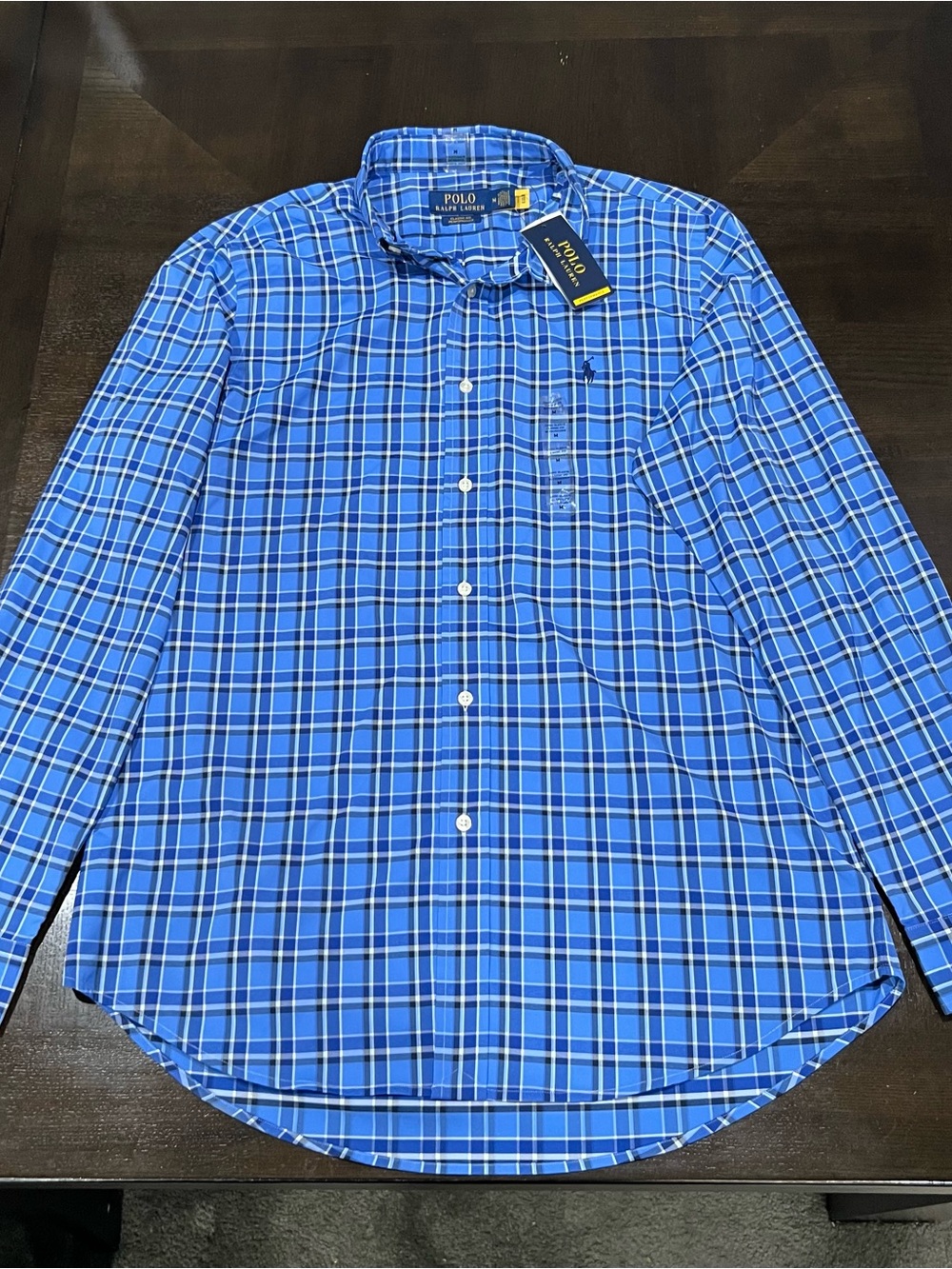New Polo Ralph Lauren Classic Fit Performance Men's M Blue Plaid Woven Shirt
